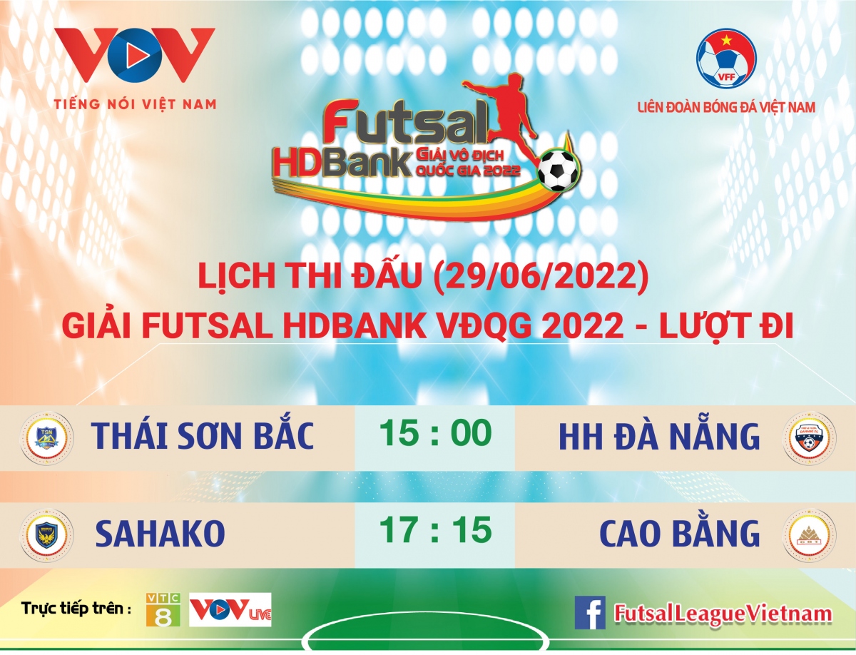 Lịch thi đấu Futsal HDBank VĐQG 2022 hôm nay 29/6